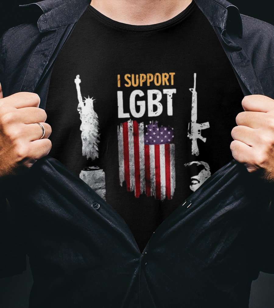 I Support LGBT Liberty Guns Beer Trump USA Flag Sarcastic T-Shirt