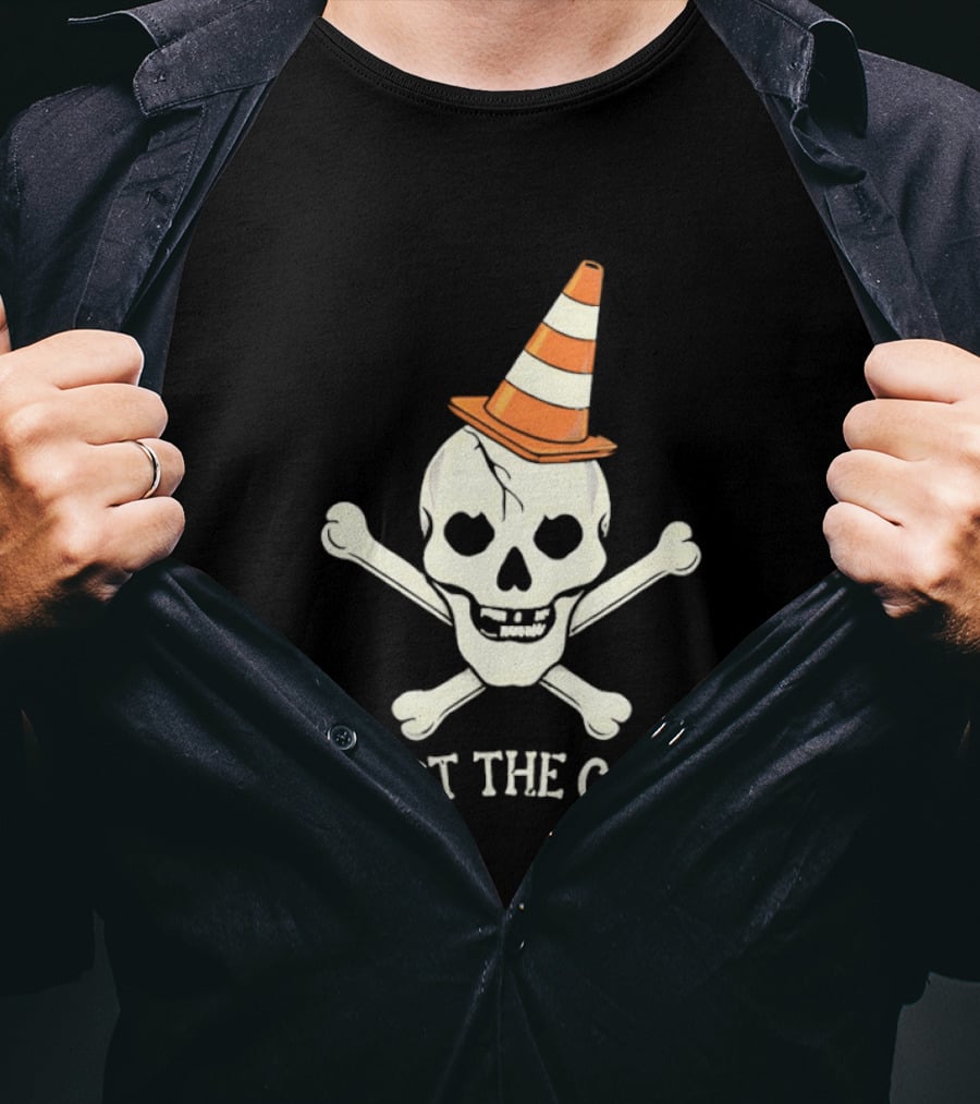 Skull With Pirate Crossbones Wearing Traffic Cone Hat Hoist The Cone T-Shirt
