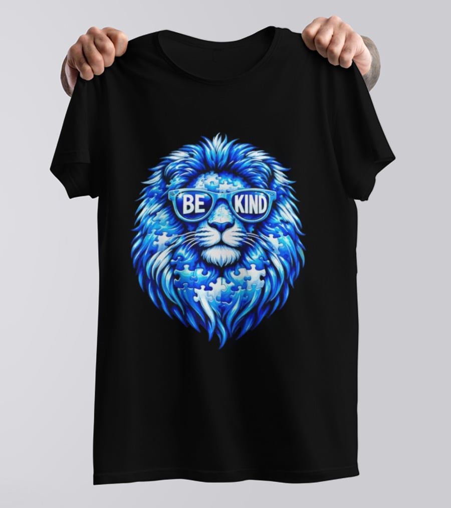 Blue Lion Be Kind Sunglasses Autism Awareness Puzzle T-Shirt