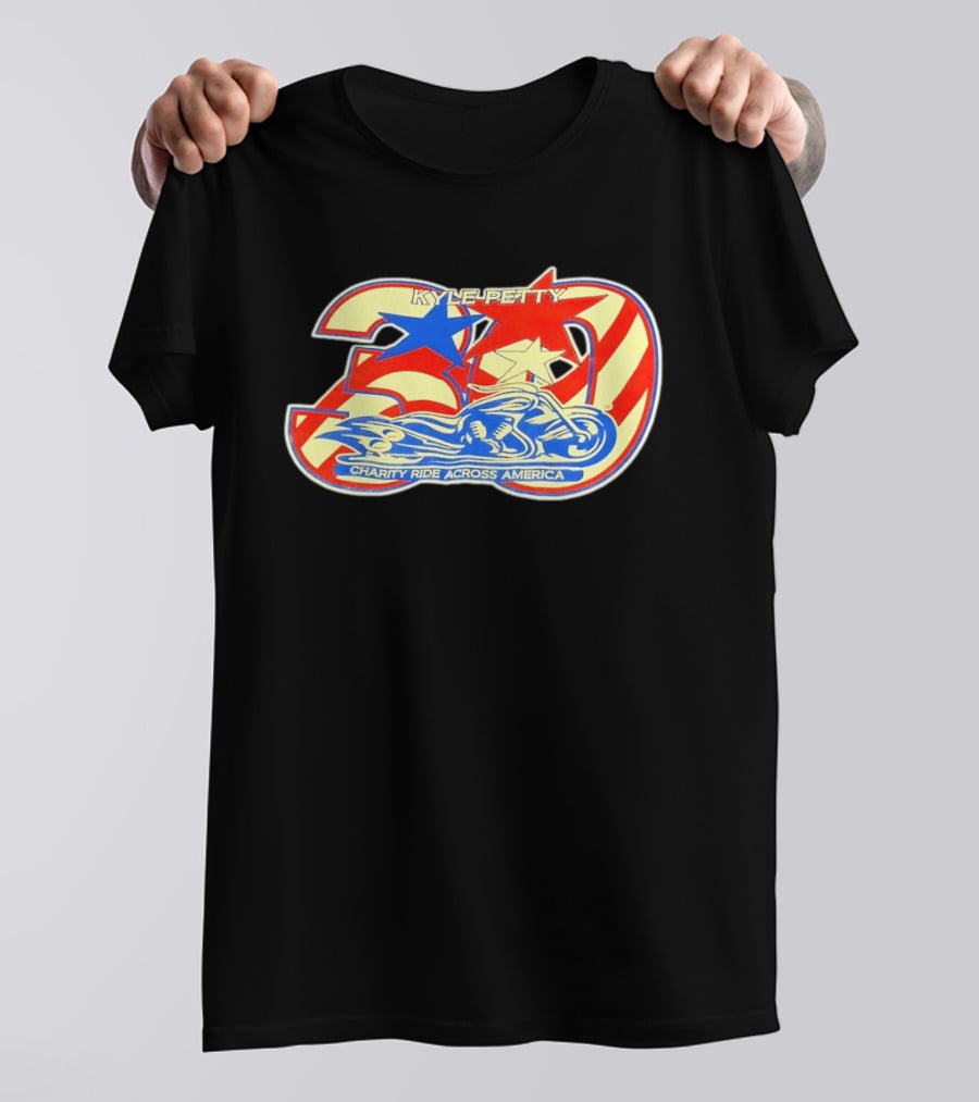 Kyle Petty 30th Anniversary Charity Ride Across America Motorcycle Stars Stripes T-Shirt