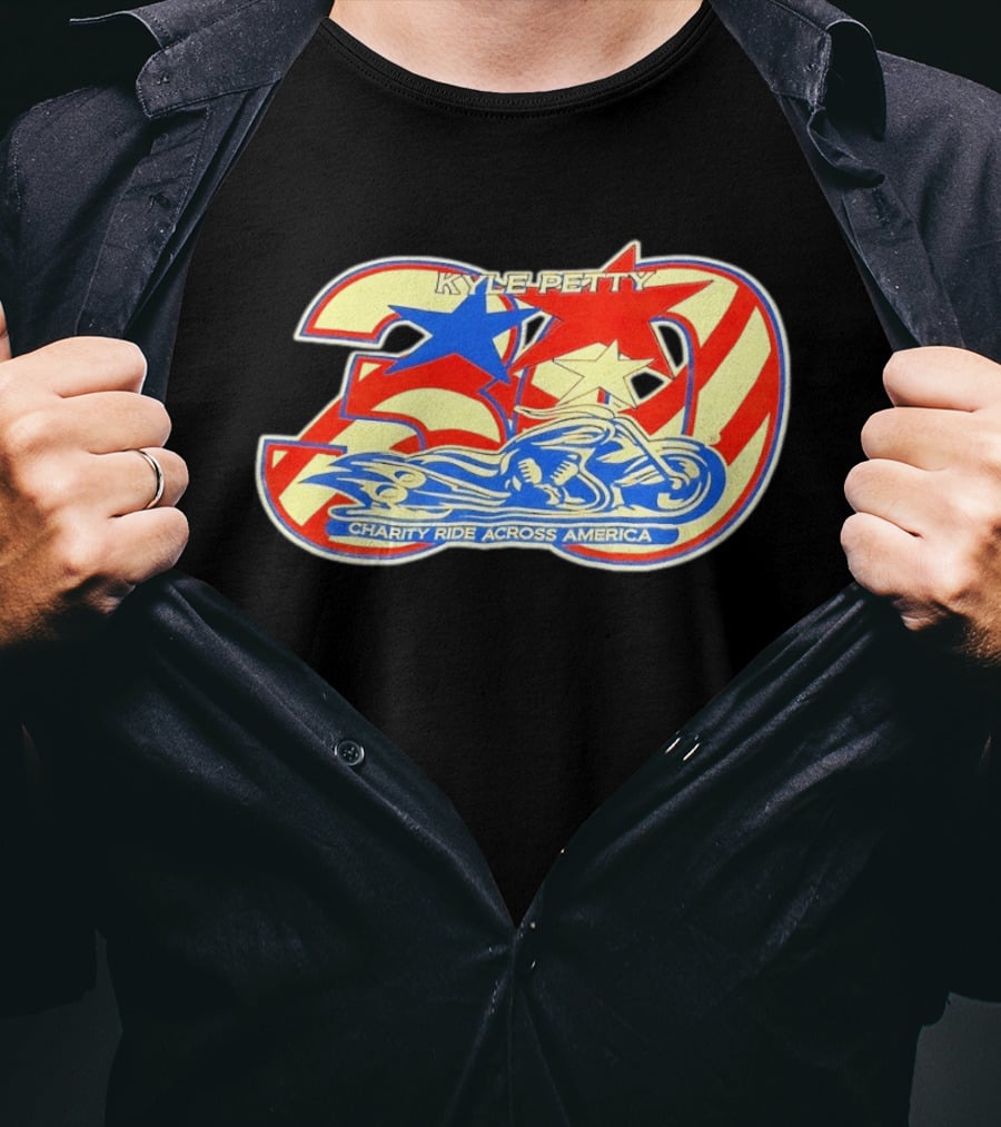 Kyle Petty 30th Anniversary Charity Ride Across America Motorcycle Stars Stripes T-Shirt