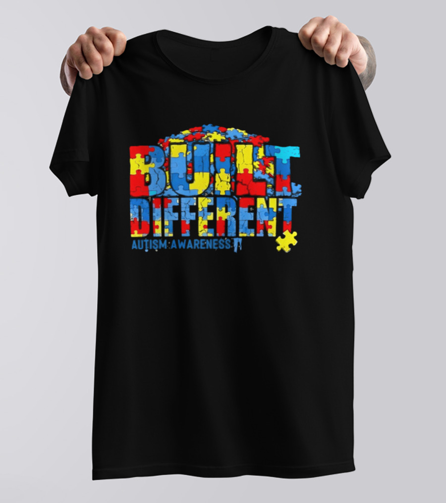 Built Different Autism Awareness Puzzle Piece Multicolor T-Shirt