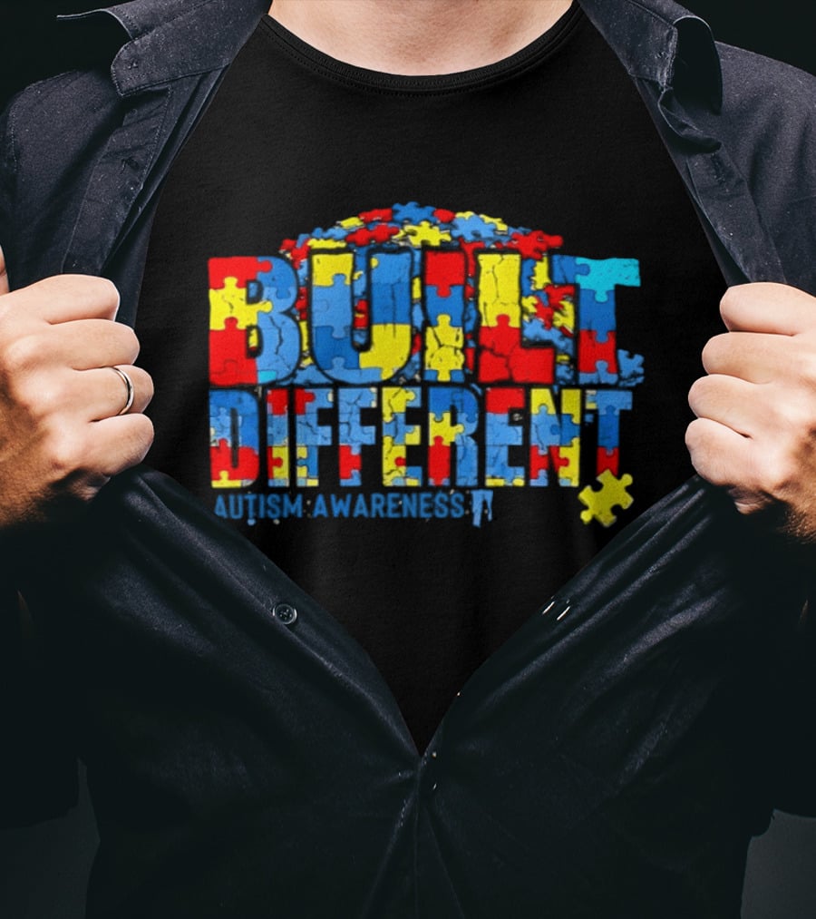Built Different Autism Awareness Puzzle Piece Multicolor T-Shirt