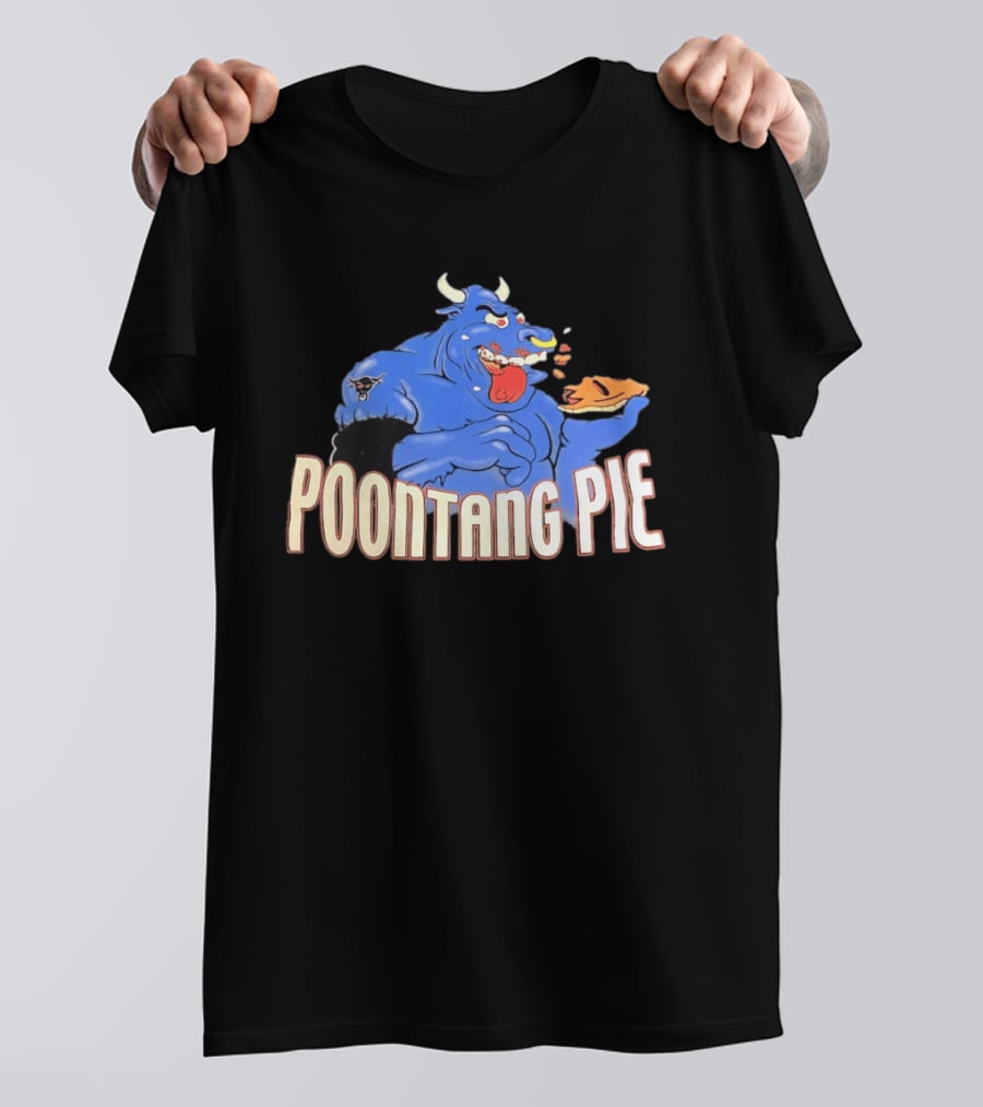 Poontang Pie Bull Eating Slice With Small Wrestler Tattoo T-Shirt