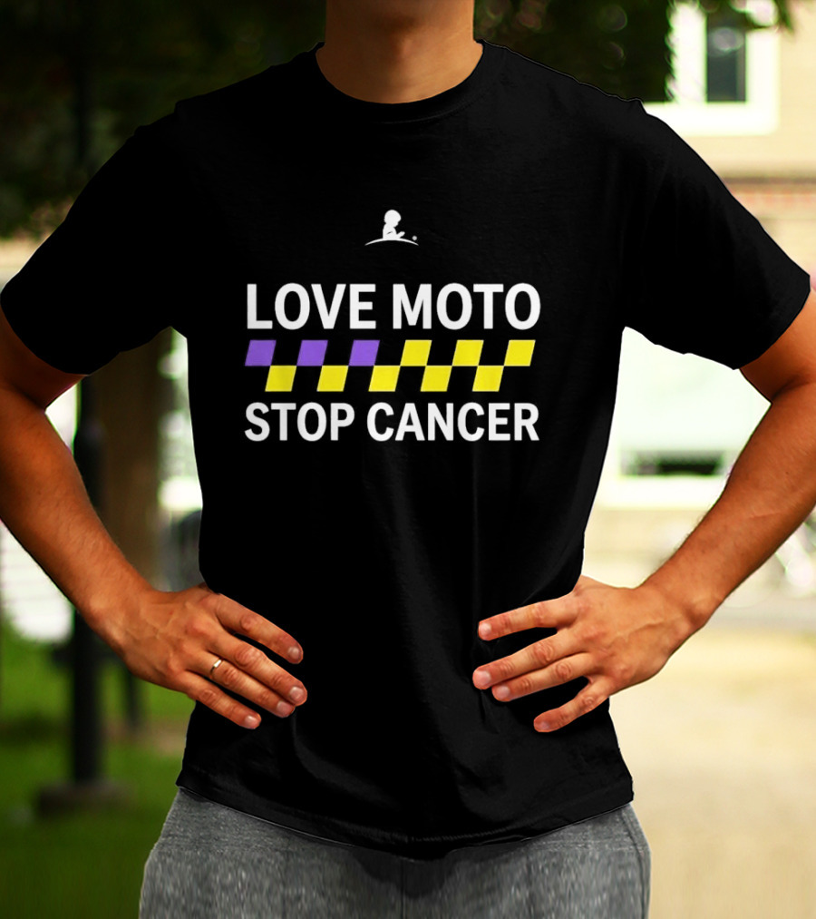 Love Moto Stop Cancer St. Jude Purple Yellow Checkered Racing T-Shirt