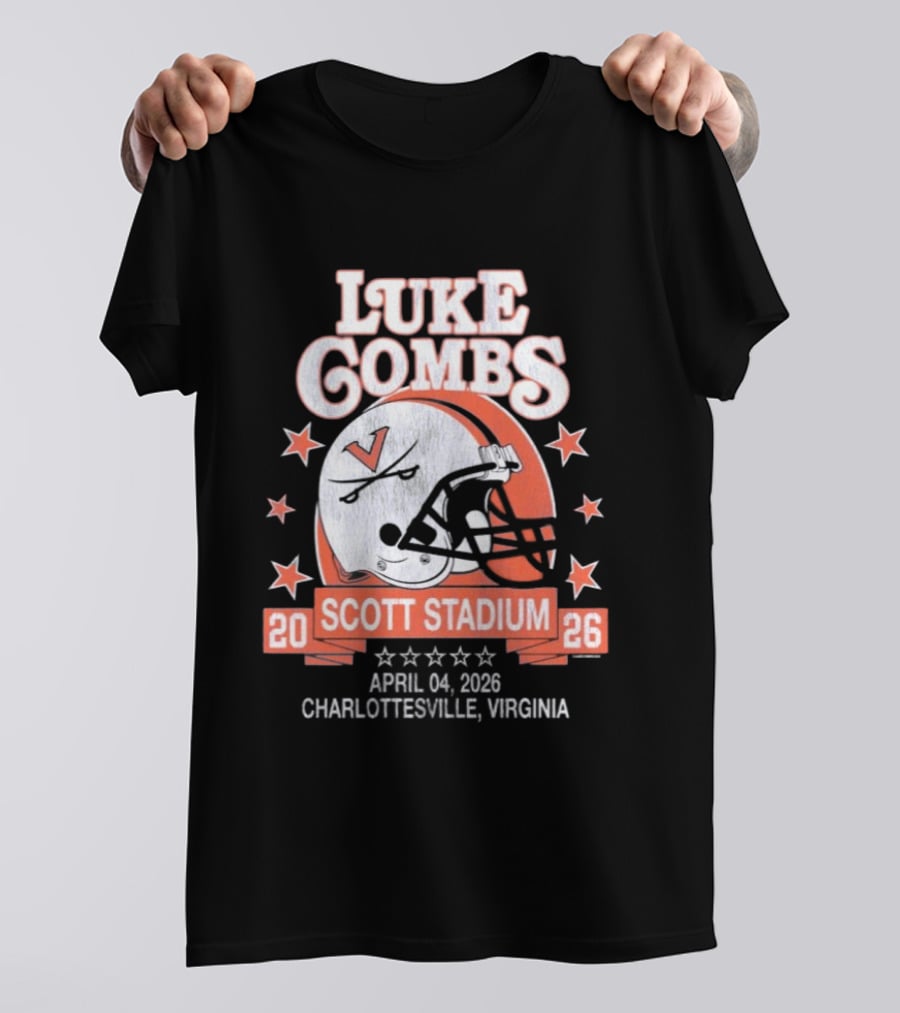 Luke Combs 2026 Scott Stadium Charlottesville Virginia April 04 Event With Helmet Stars T-Shirt