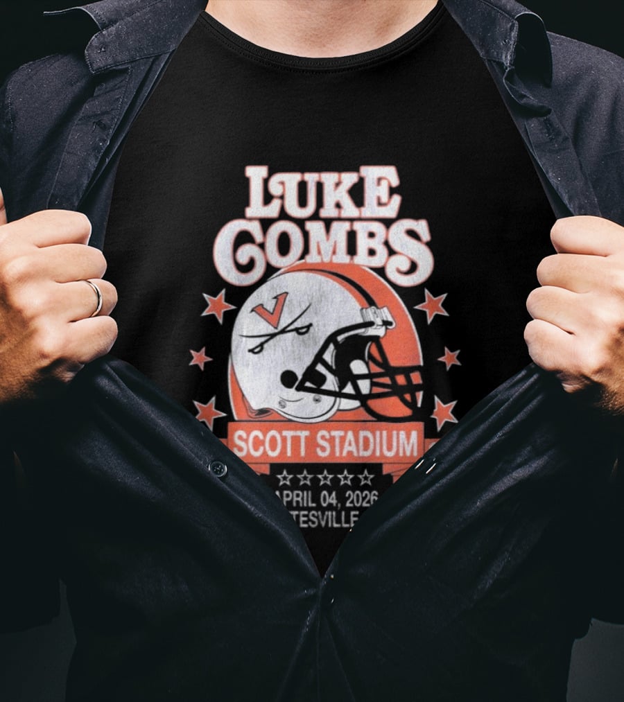 Luke Combs 2026 Scott Stadium Charlottesville Virginia April 04 Event With Helmet Stars T-Shirt