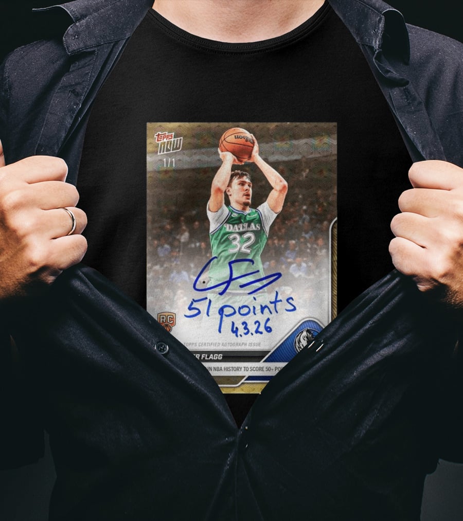 Topps Now Cooper Flagg 51 Points Youngest NBA History Dallas Mavericks Rookie Card T-Shirt