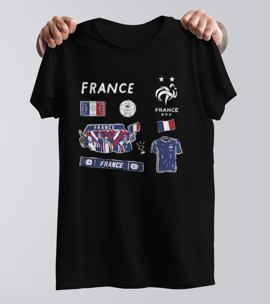 France National Team Youth Navy Cotton Pullover Soccer Fans Tricolor FFF Rooster Stars T-Shirt