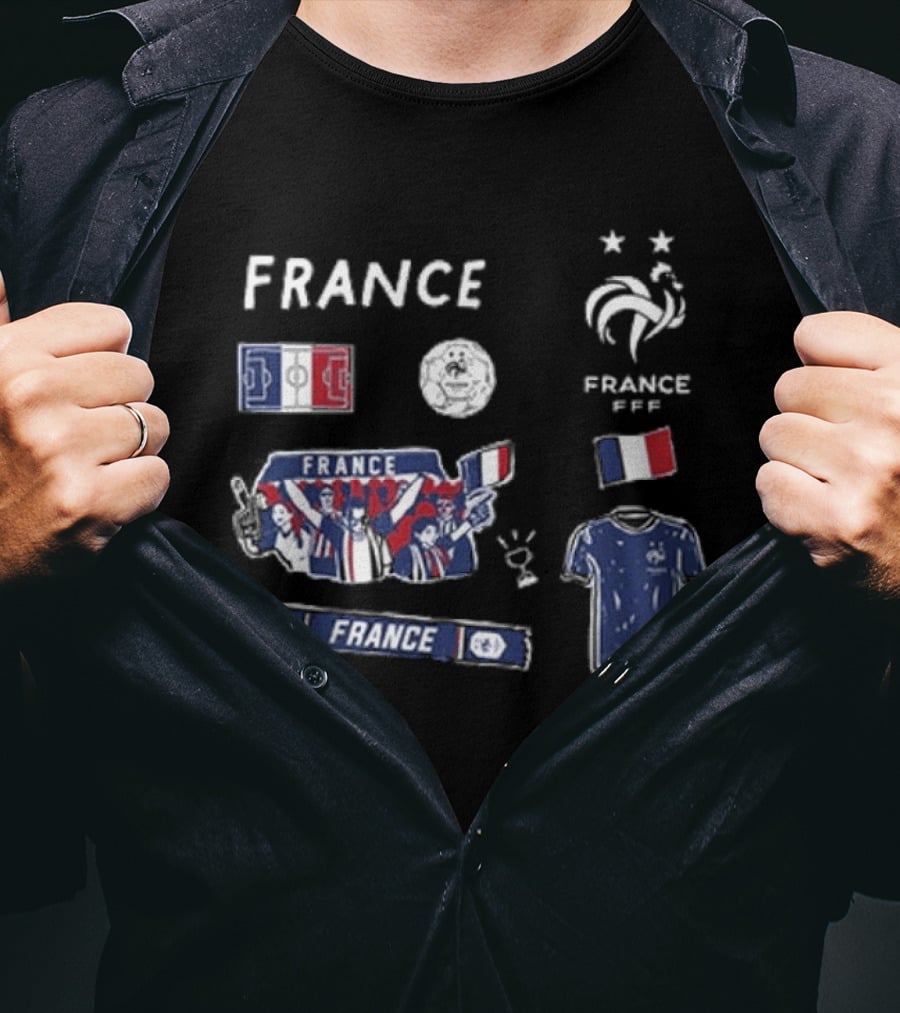 France National Team Youth Navy Cotton Pullover Soccer Fans Tricolor FFF Rooster Stars T-Shirt