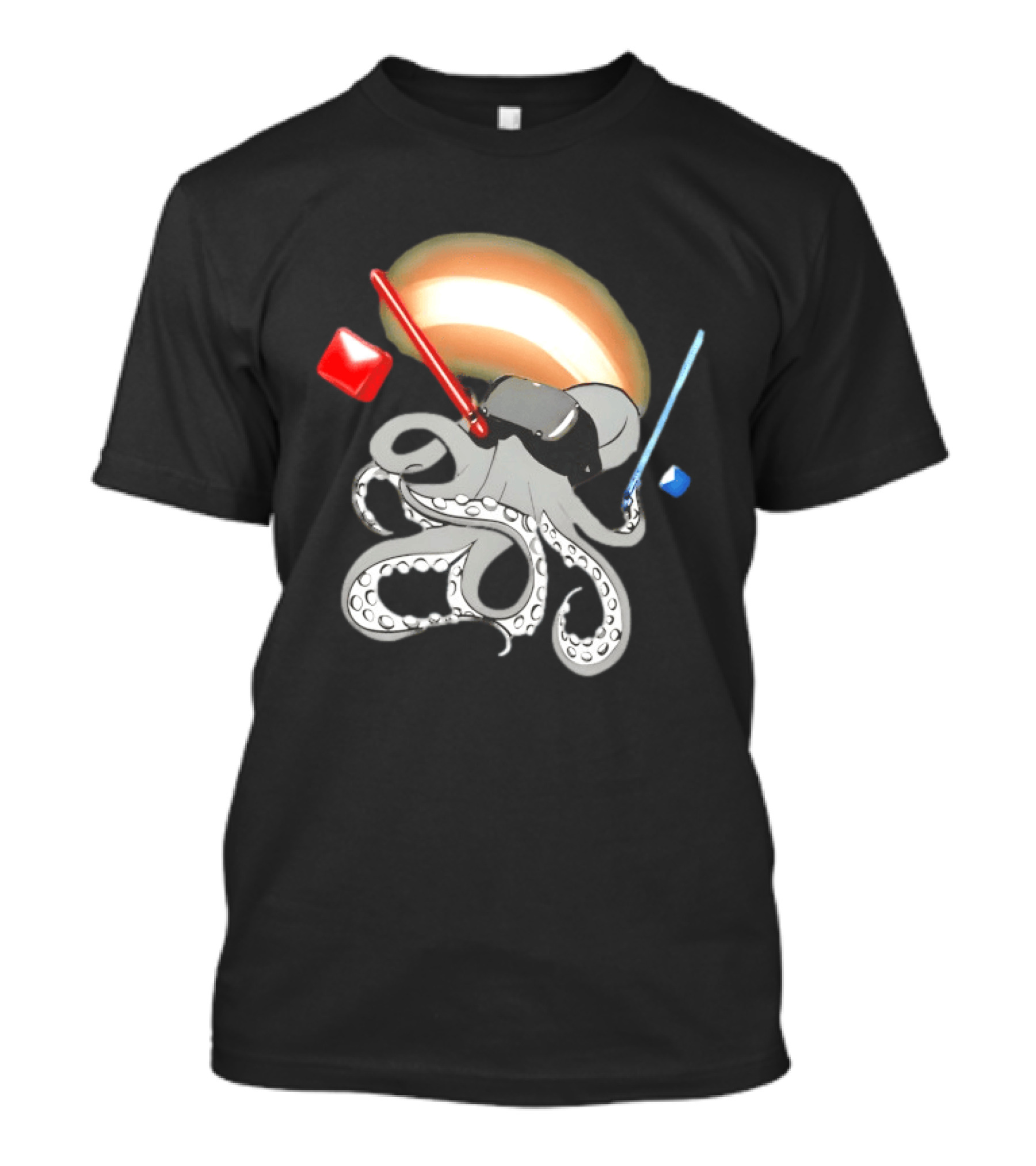 VR Headset Octopus With Red Blue Lightsabers T-Shirt