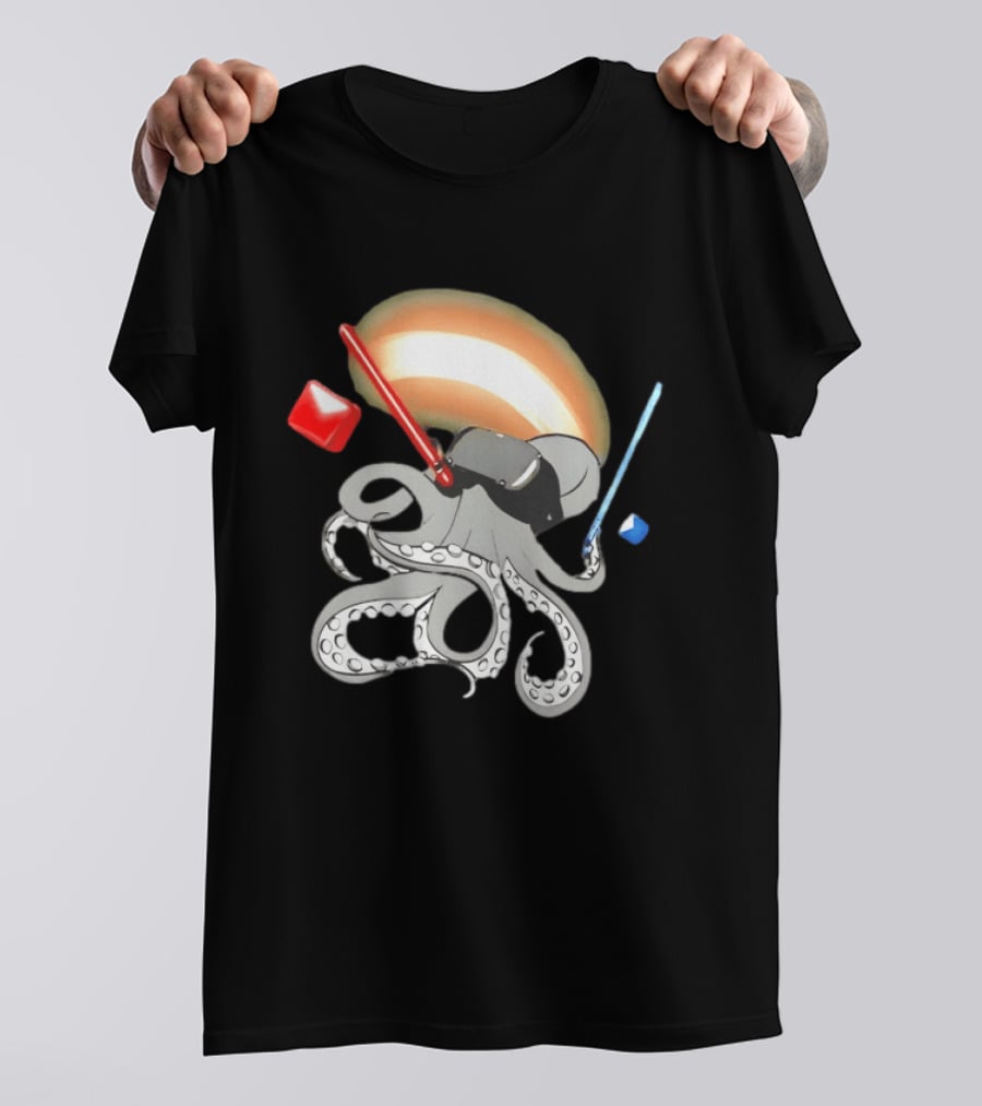 VR Headset Octopus With Red Blue Lightsabers T-Shirt