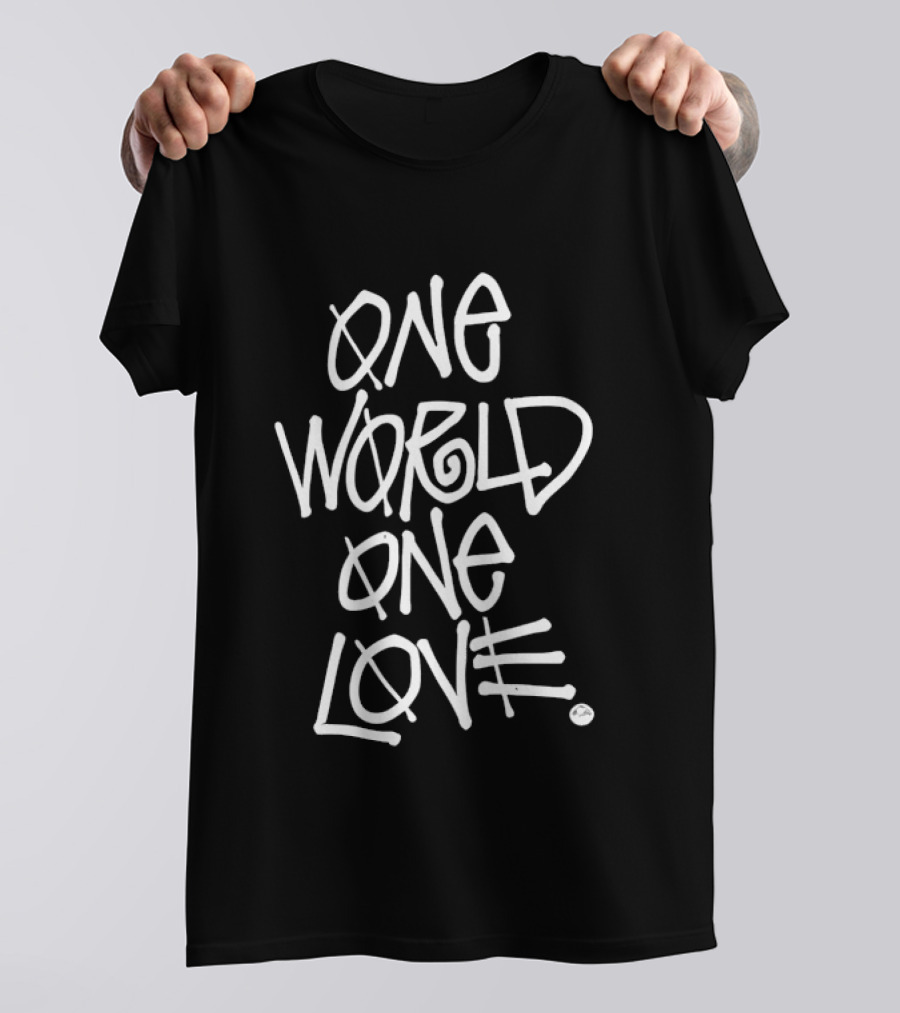 One World One Love Graffiti Style Message T-Shirt