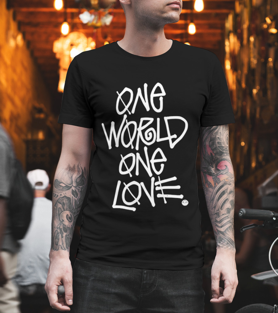 One World One Love Graffiti Style Message T-Shirt
