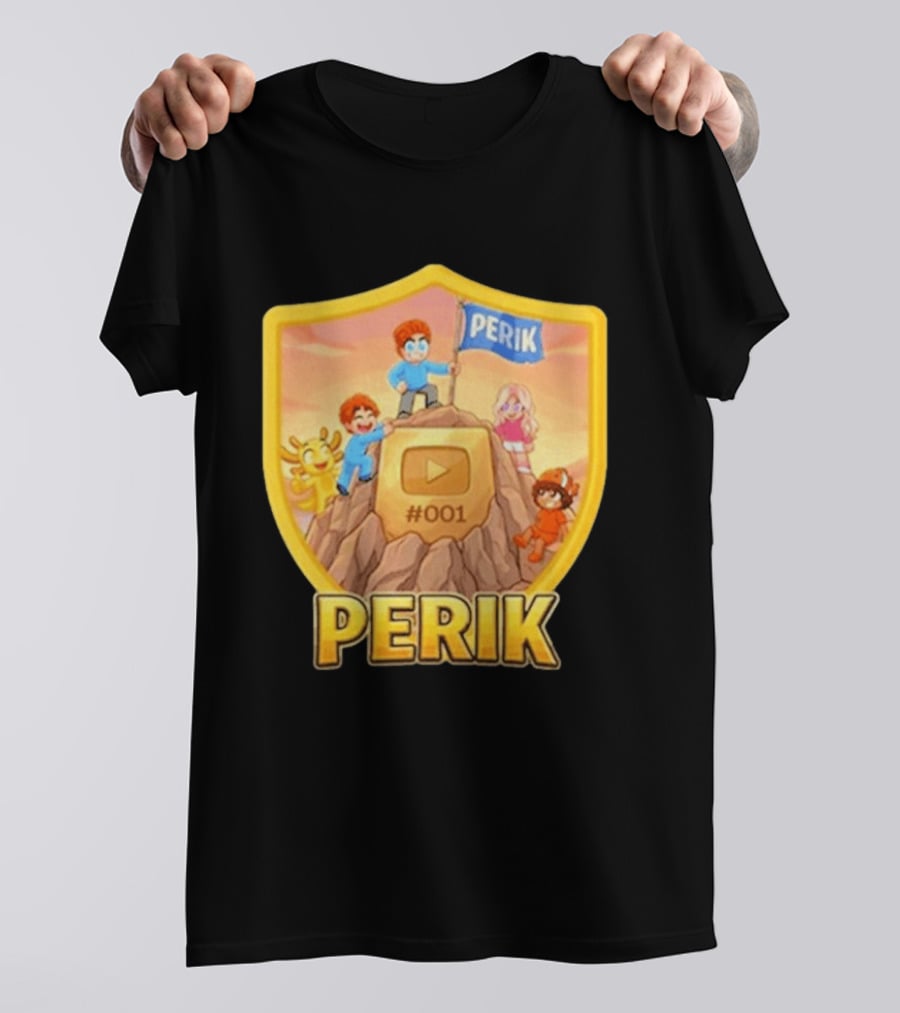 Perik 3 Års Black 001 Shield Badge YouTube Button Cartoon Characters T-Shirt