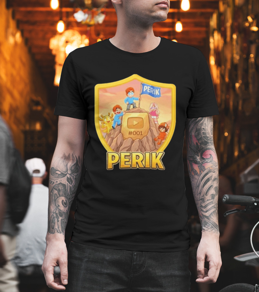 Perik 3 Års Black 001 Shield Badge YouTube Button Cartoon Characters T-Shirt