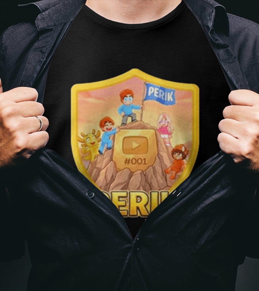 Perik 3 Års Black 001 Shield Badge YouTube Button Cartoon Characters T-Shirt