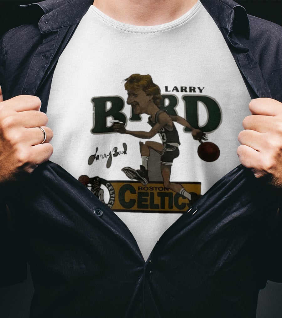Larry Bird Boston Celtics Caricature Basketball Legends T-Shirt