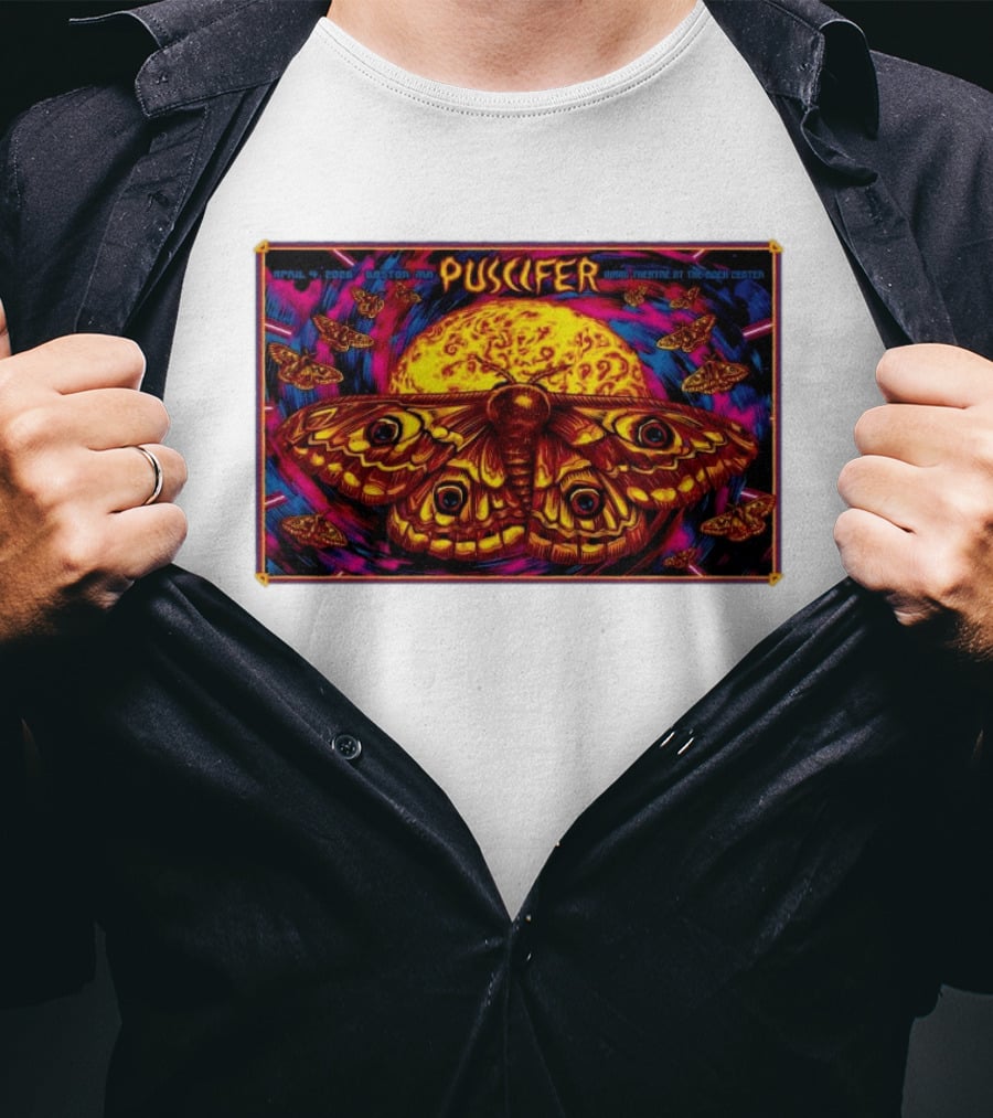 Puscifer Boston MA April 4 2026 Wang Theatre Neon Moth T-Shirt