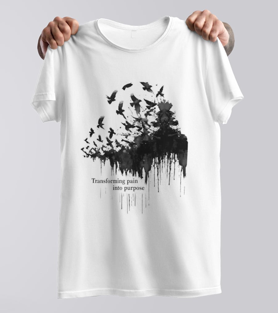 Transforming Pain Into Purpose Motivational Tree Art With Birds In Flight Symbolizing Growth And Healing T-Shirt
