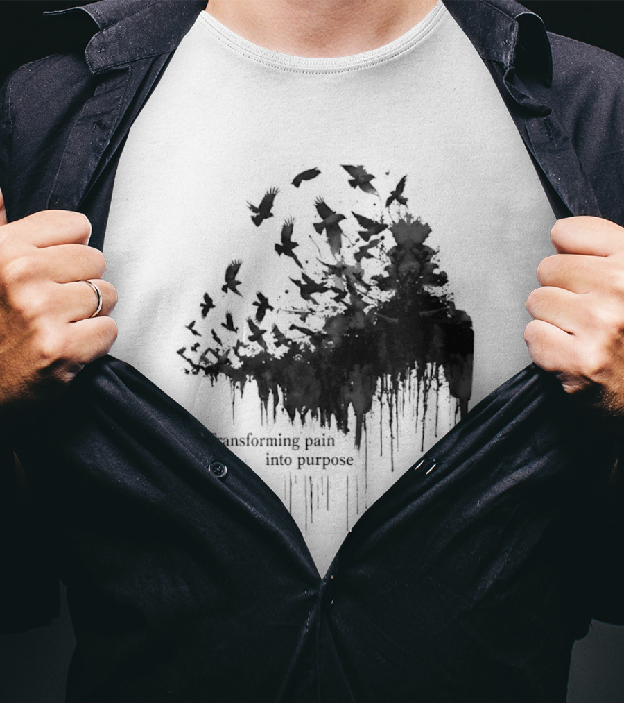 Transforming Pain Into Purpose Motivational Tree Art With Birds In Flight Symbolizing Growth And Healing T-Shirt