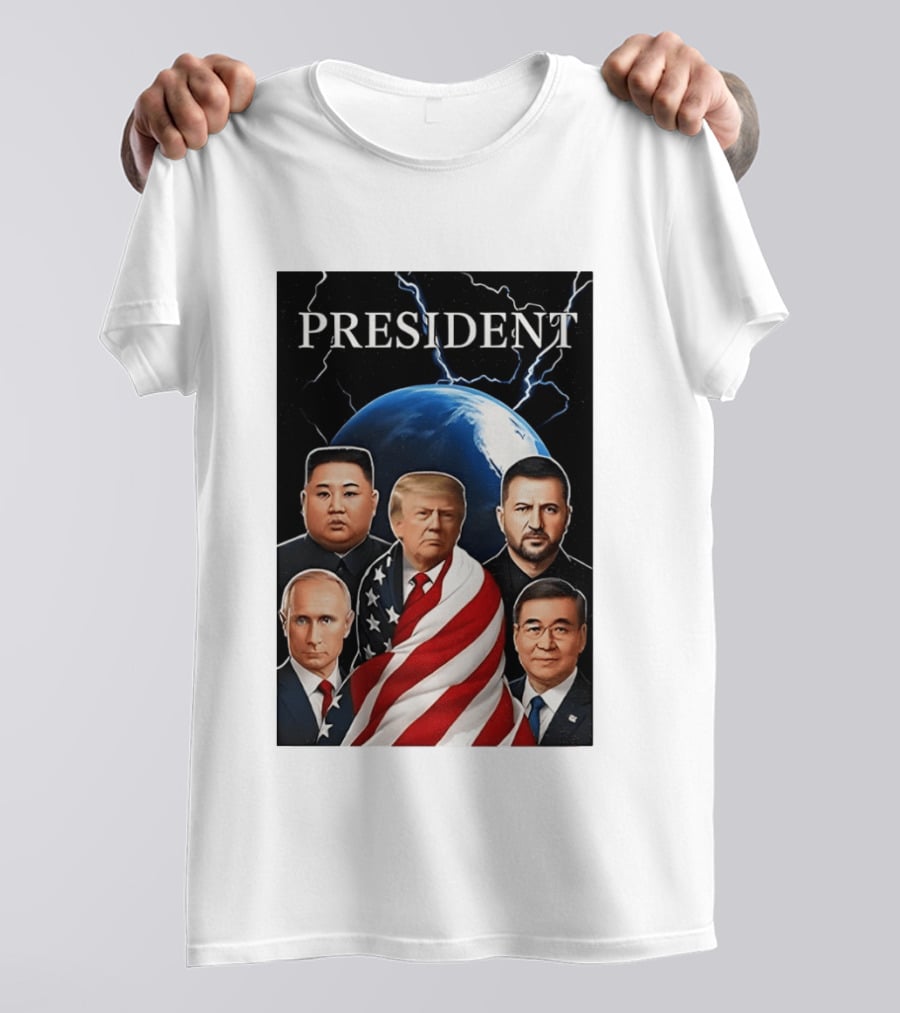 Presidents Trump Putin Zelenskyy Kim Jong Un Xi Jinping Global Leaders Earth Lightning T-Shirt