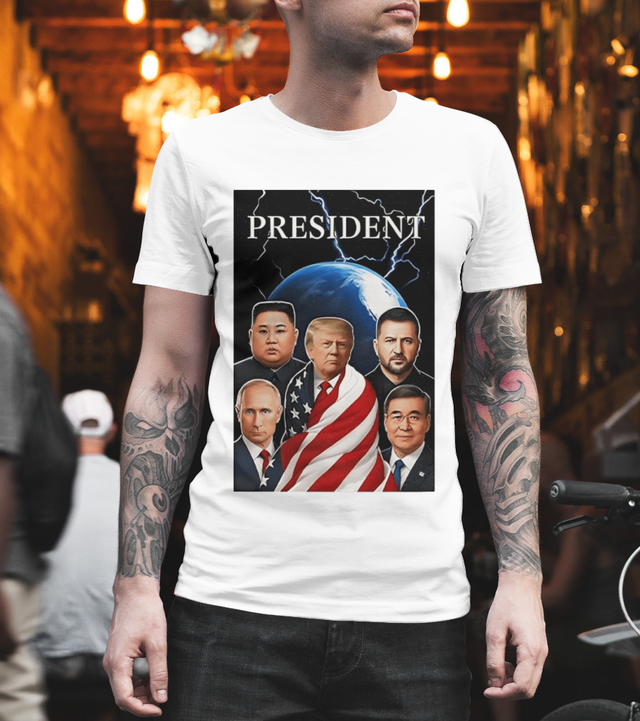 Presidents Trump Putin Zelenskyy Kim Jong Un Xi Jinping Global Leaders Earth Lightning T-Shirt
