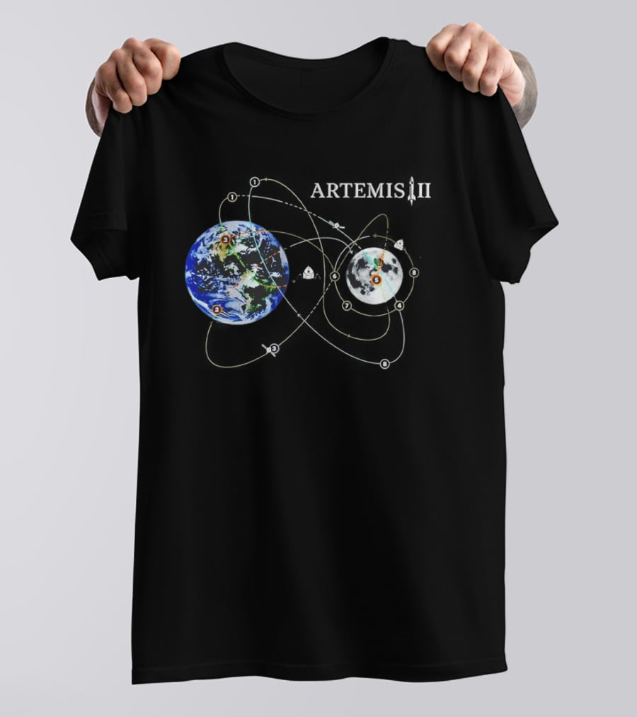 NASA Artemis II Mission Earth To Moon Trajectory Map T-Shirt