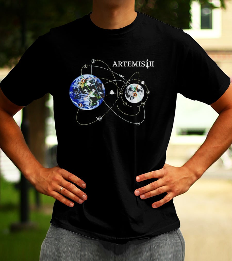 NASA Artemis II Mission Earth To Moon Trajectory Map T-Shirt