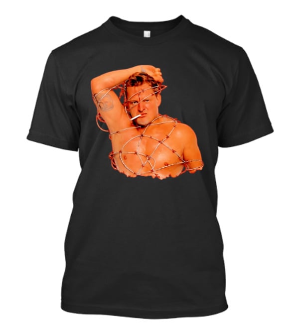 Sandman Barbed Wire Screenprinted Wrapping Wrestler With Cigarette T-Shirt