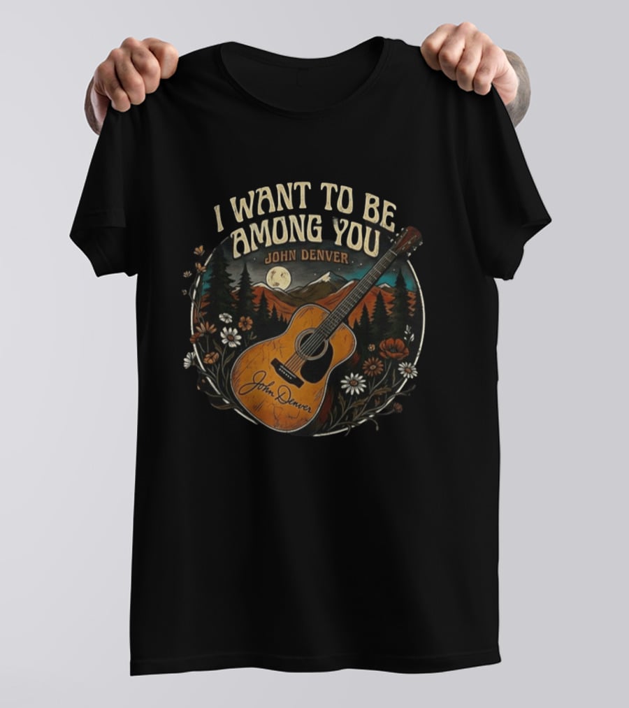 I Want To Be Among You John Denver Guitar Moonlit Mountain Scene T-Shirt