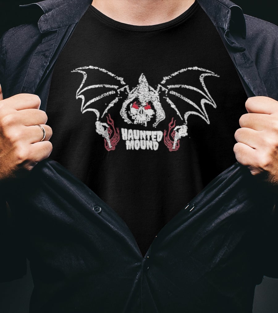 Haunted Mound Reaper With Bat Wings And Red Flames T-Shirt