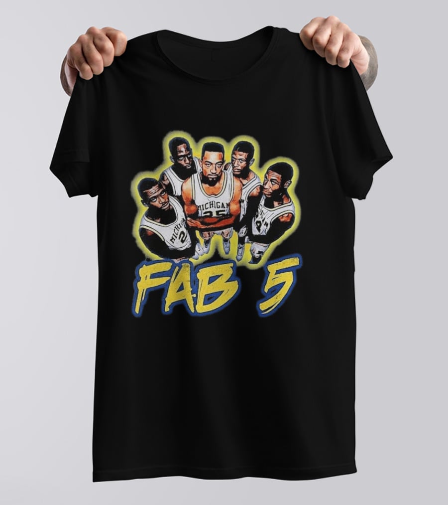 Michigan Basketball Fab 5 Vintage Team Jersey Crew T-Shirt