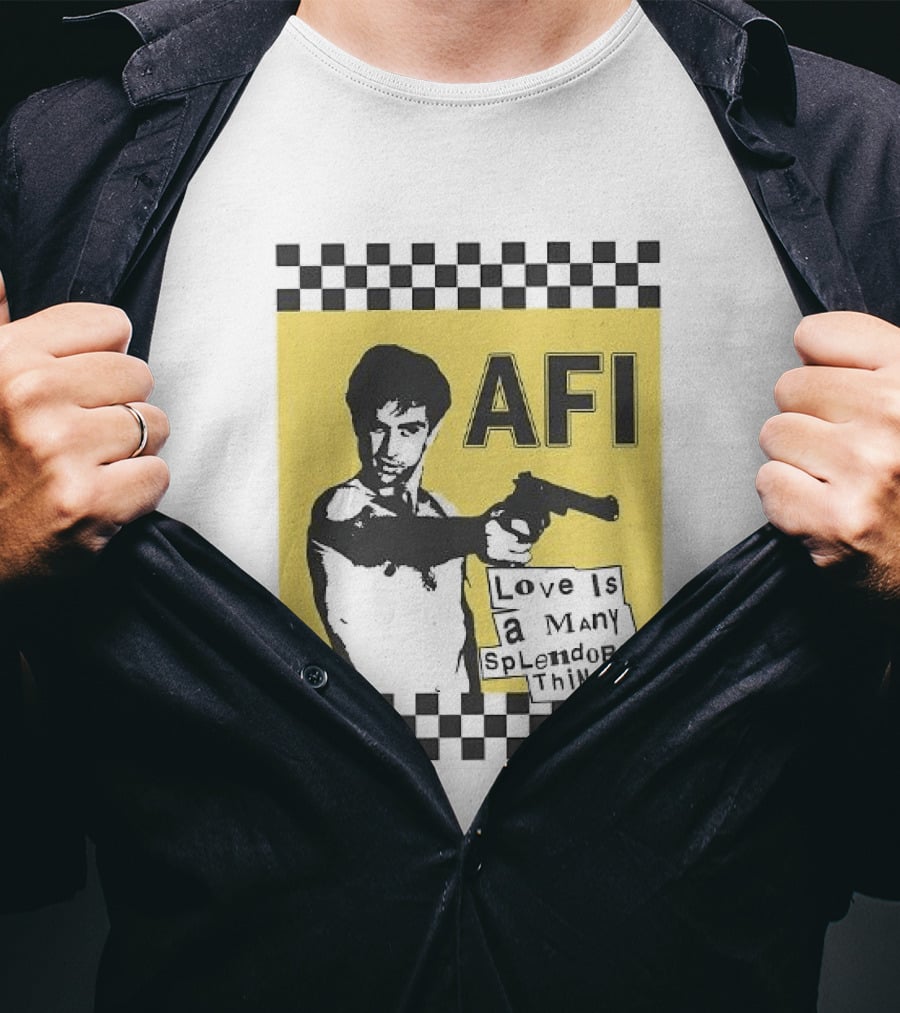 AFI Love Is A Many Splendored Thing Gun Silhouette Checkerboard T-Shirt