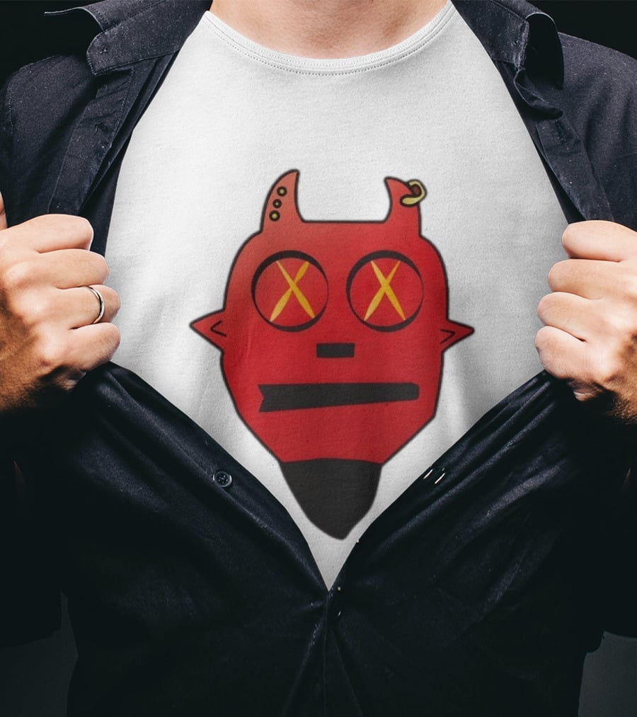 Handsome Devil Red Cartoon Face With Cross Eyes And Earring T-Shirt