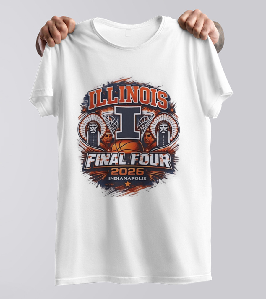 Illinois Fighting Illini Basketball Final Four 2026 Indianapolis Iconic I Logo And Native American T-Shirt