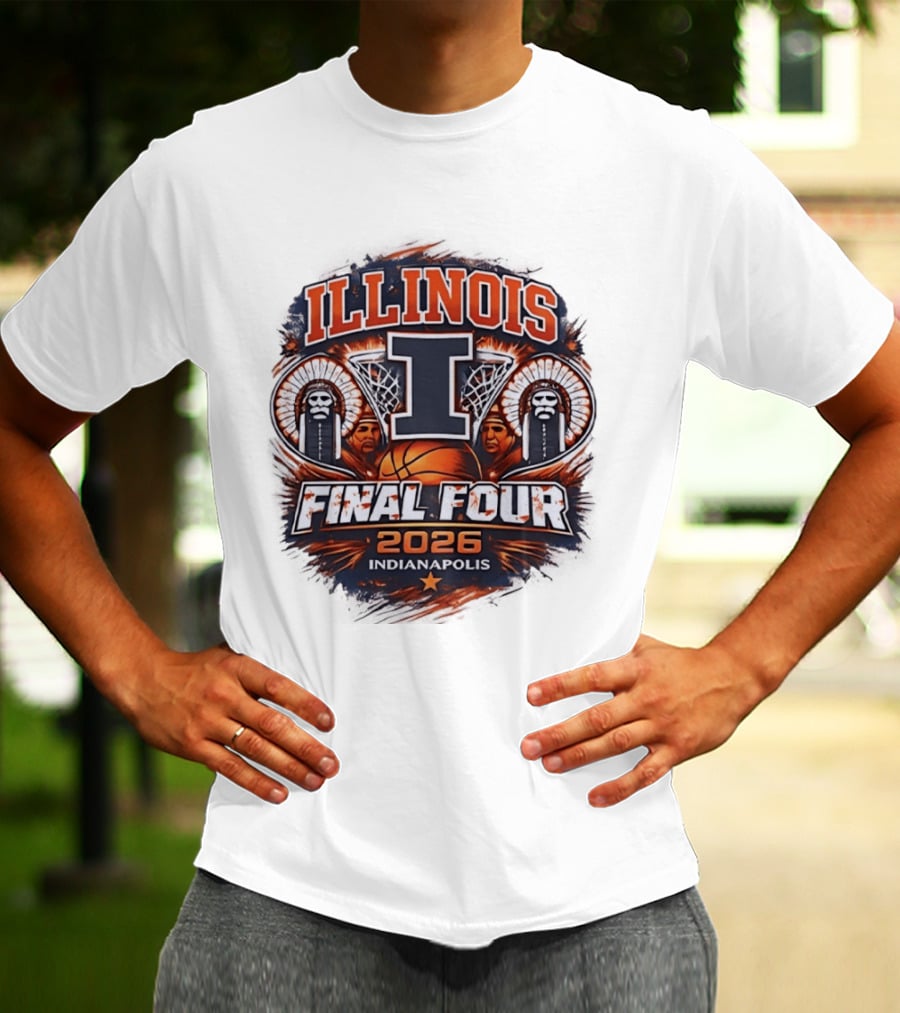 Illinois Fighting Illini Basketball Final Four 2026 Indianapolis Iconic I Logo And Native American T-Shirt