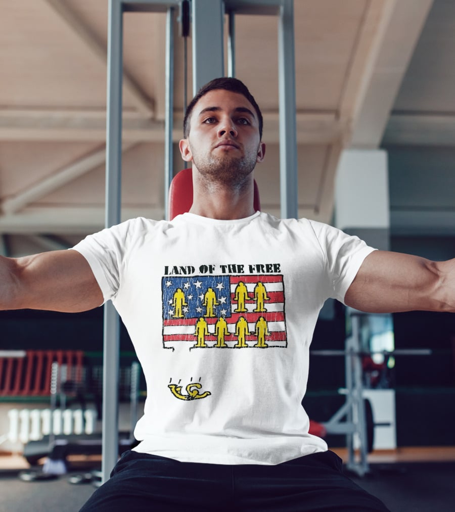 Land Of The Free USA Flag With Yellow Figures And Stars T-Shirt