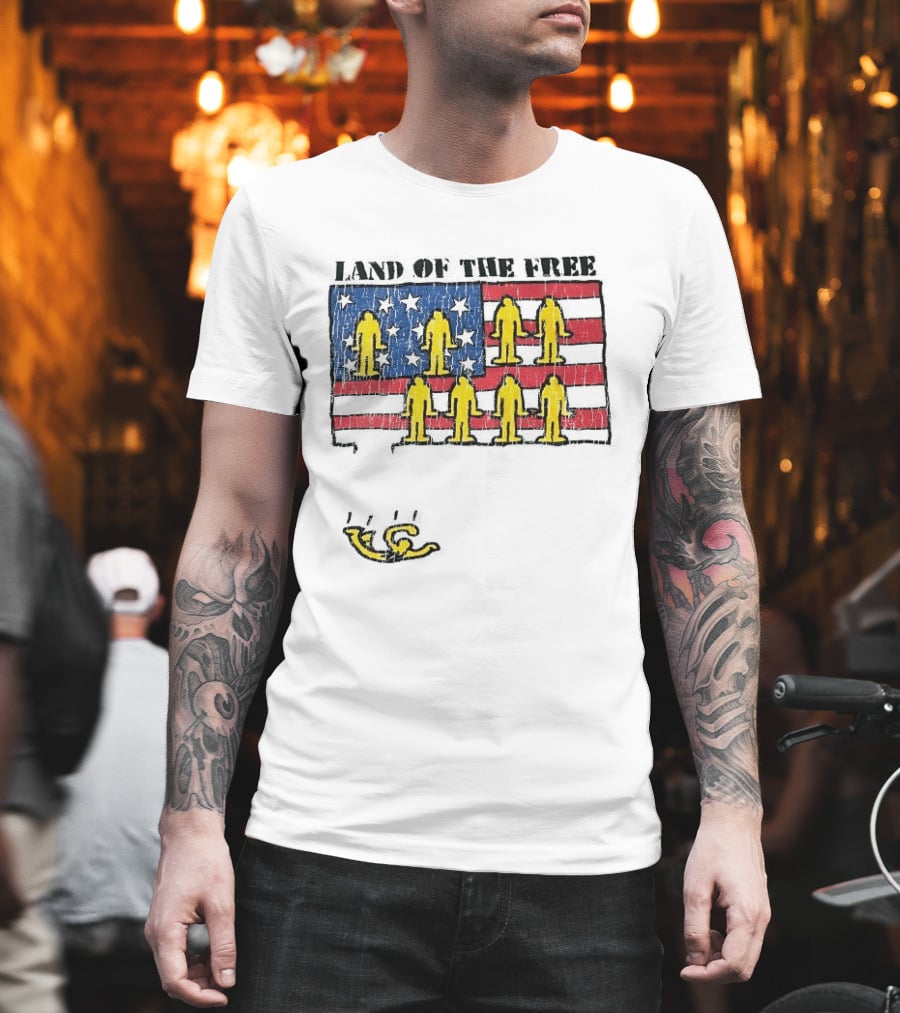 Land Of The Free USA Flag With Yellow Figures And Stars T-Shirt