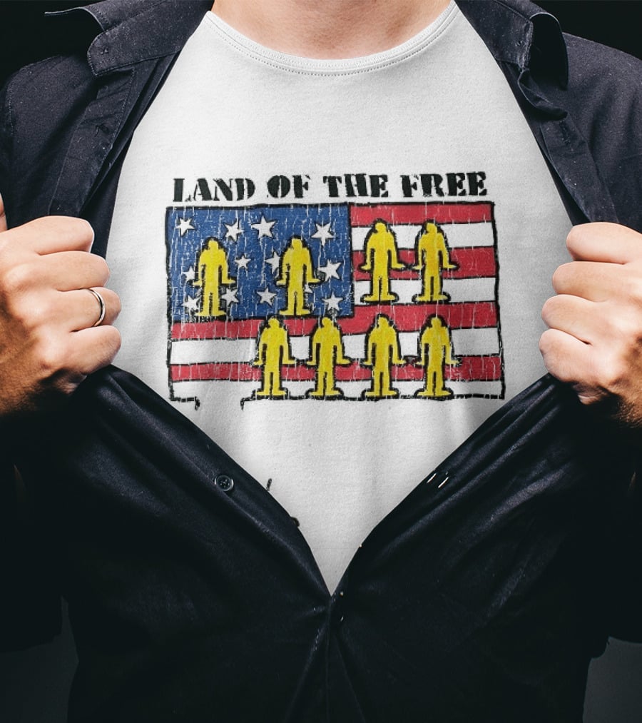 Land Of The Free USA Flag With Yellow Figures And Stars T-Shirt