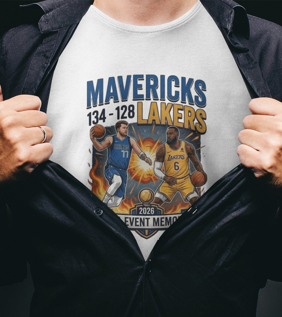 Mavericks 134 Lakers 128 NBA 2026 Event Memory T-Shirt
