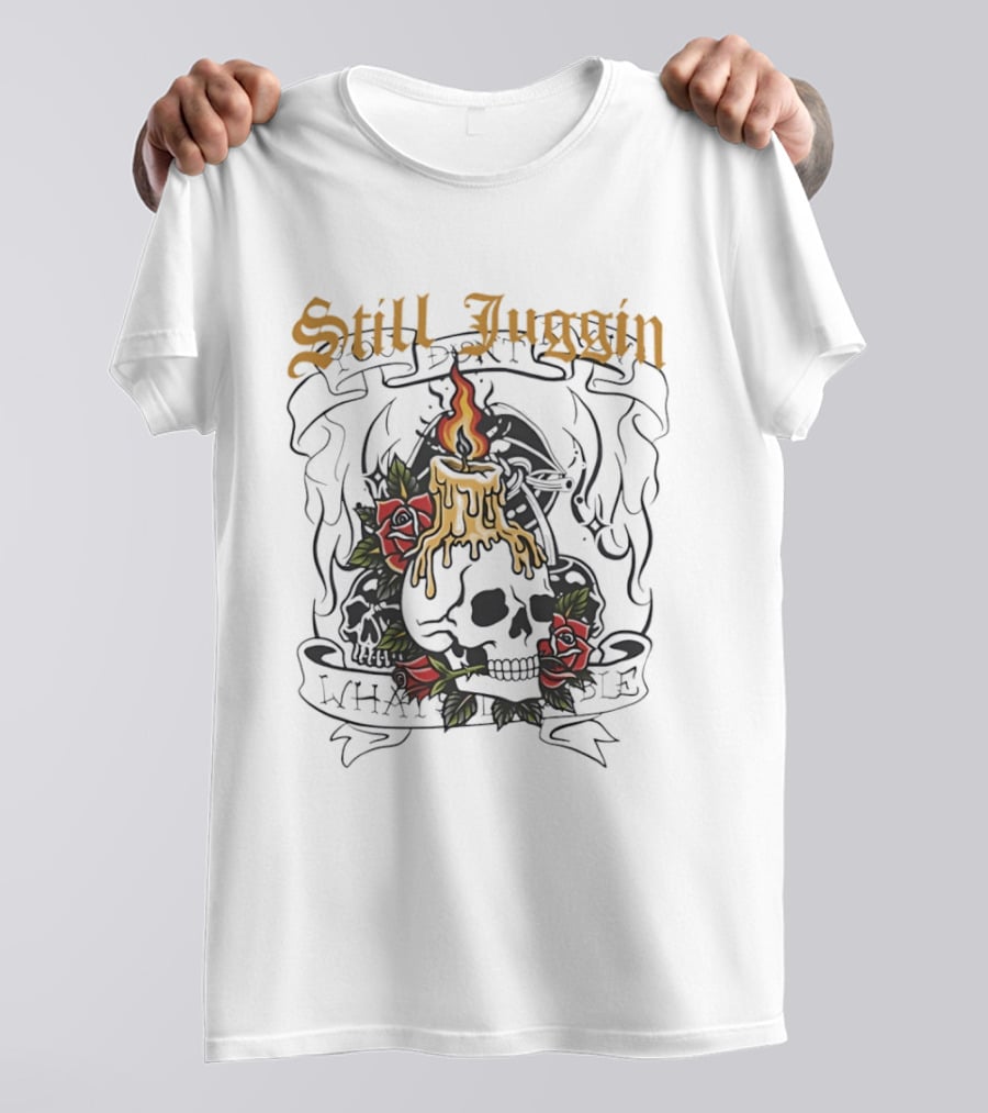 Still Juggin Skull Candle With Roses Emo T-Shirt