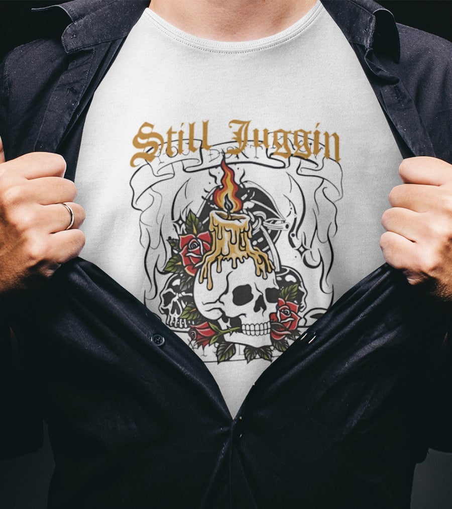 Still Juggin Skull Candle With Roses Emo T-Shirt