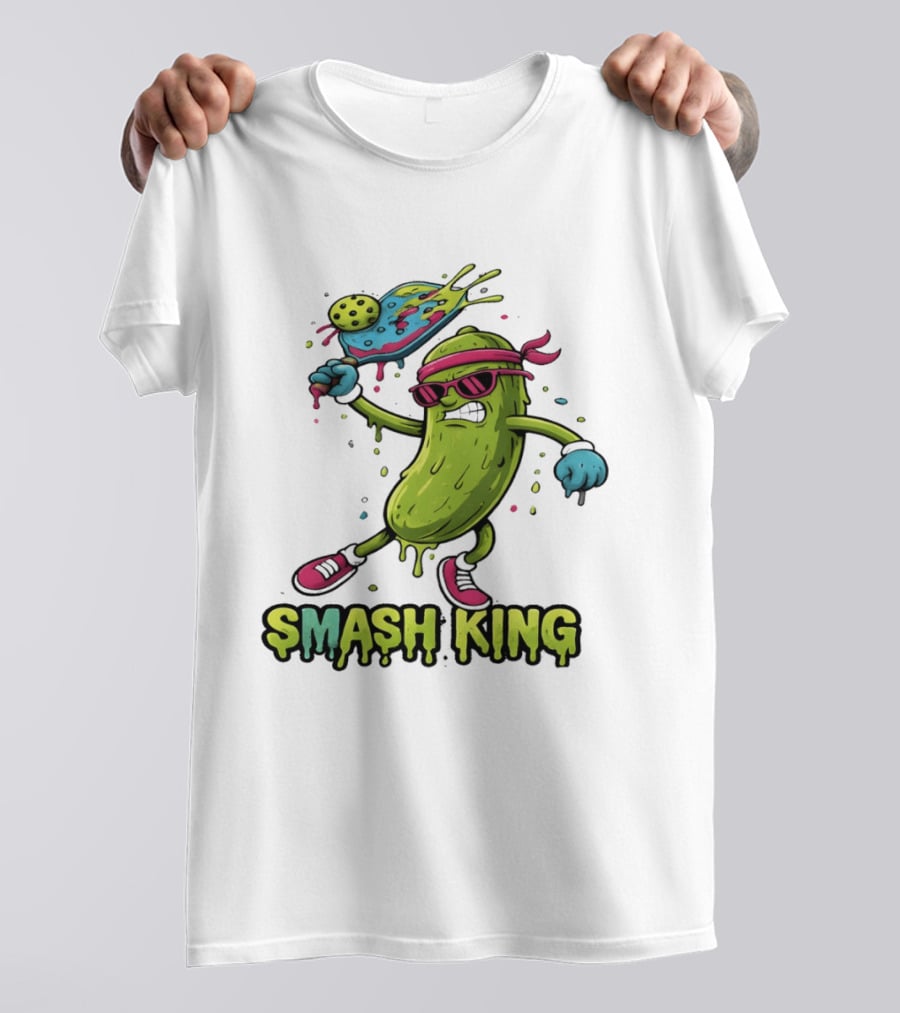 Smash King Pickleball Pickle Character With Paddle And Ball T-Shirt