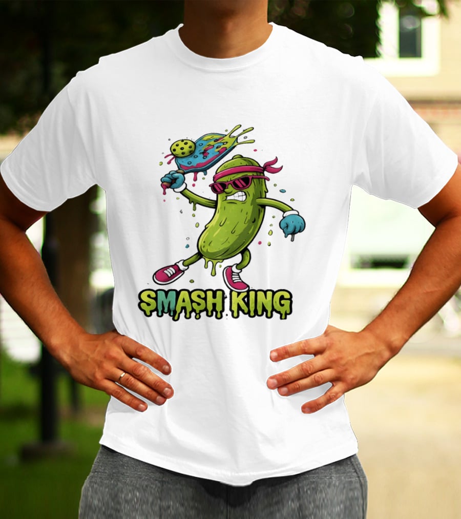 Smash King Pickleball Pickle Character With Paddle And Ball T-Shirt