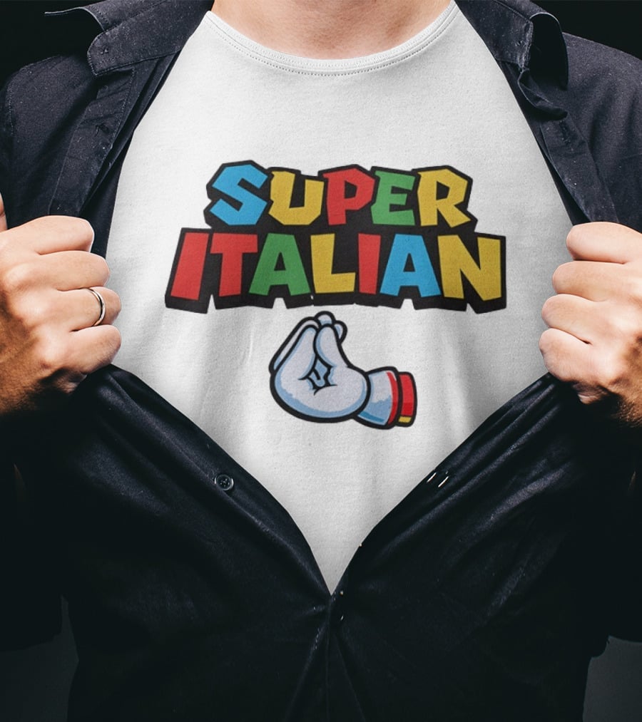 Super Italian Hand Gesture Colorful Letters T-Shirt