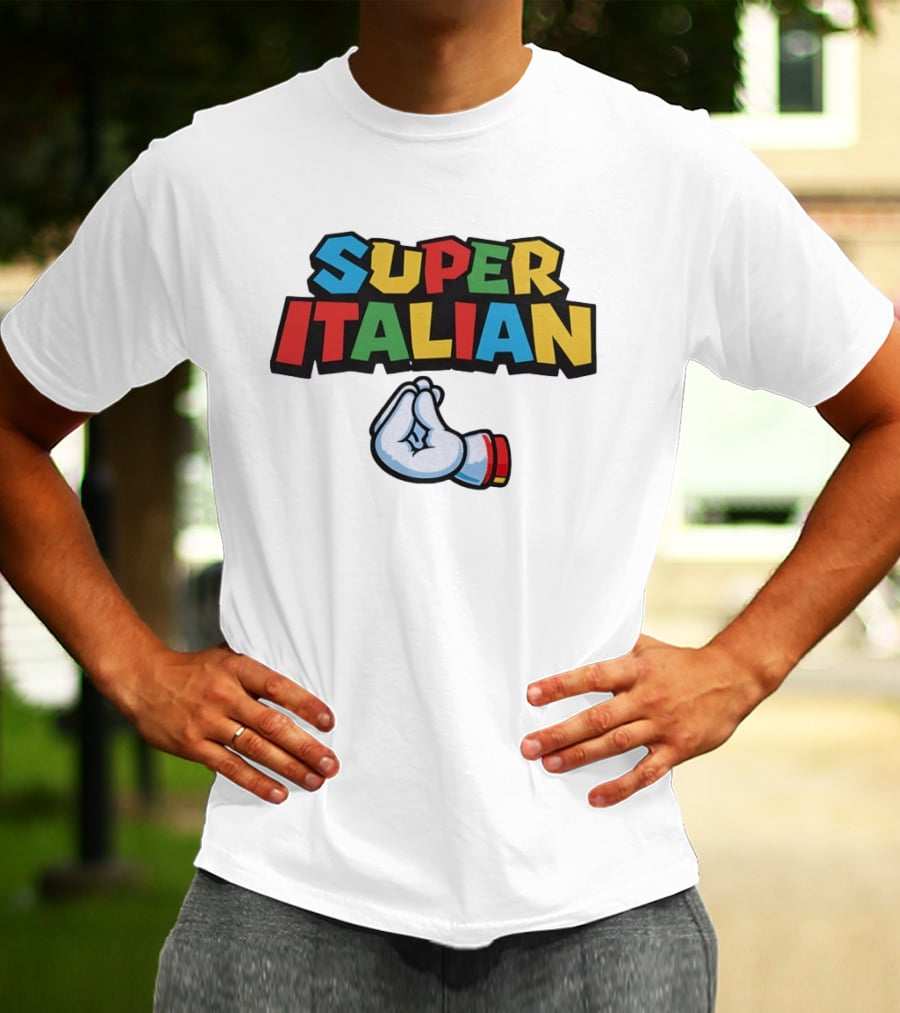 Super Italian Hand Gesture Colorful Letters T-Shirt