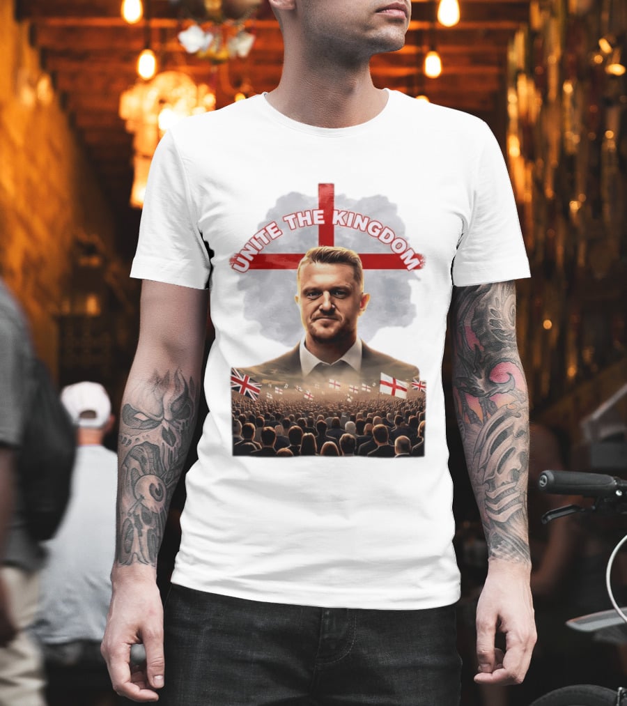 Unite The Kingdom Tommy Robinson England Flag Crowd T-Shirt