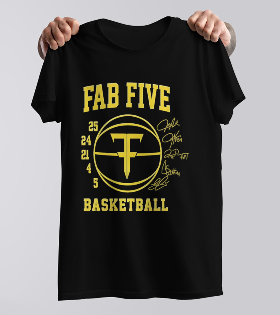 Fab Five Basketball Chris Webber Jalen Rose Juwan Howard Jimmy King Ray Jackson Signatures T-Shirt