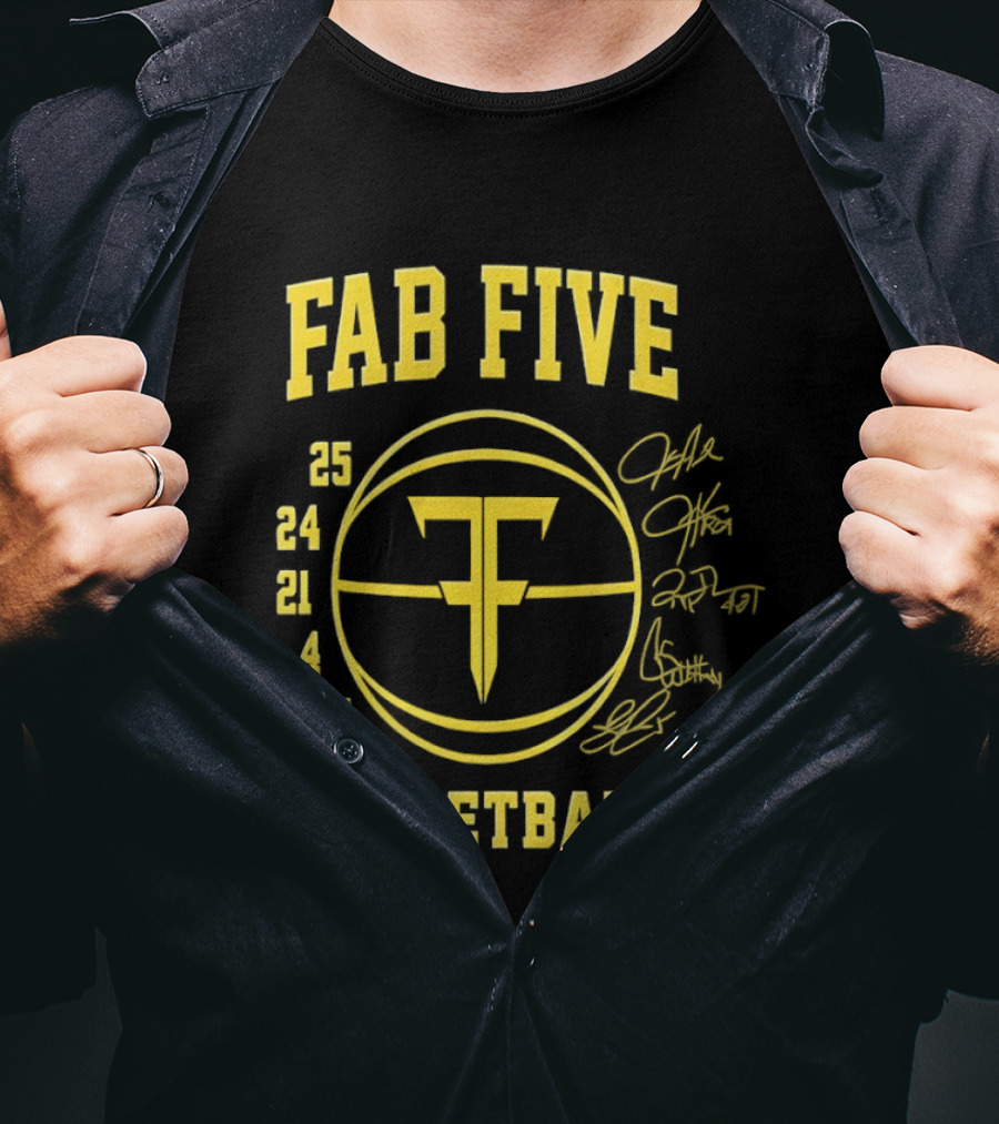 Fab Five Basketball Chris Webber Jalen Rose Juwan Howard Jimmy King Ray Jackson Signatures T-Shirt